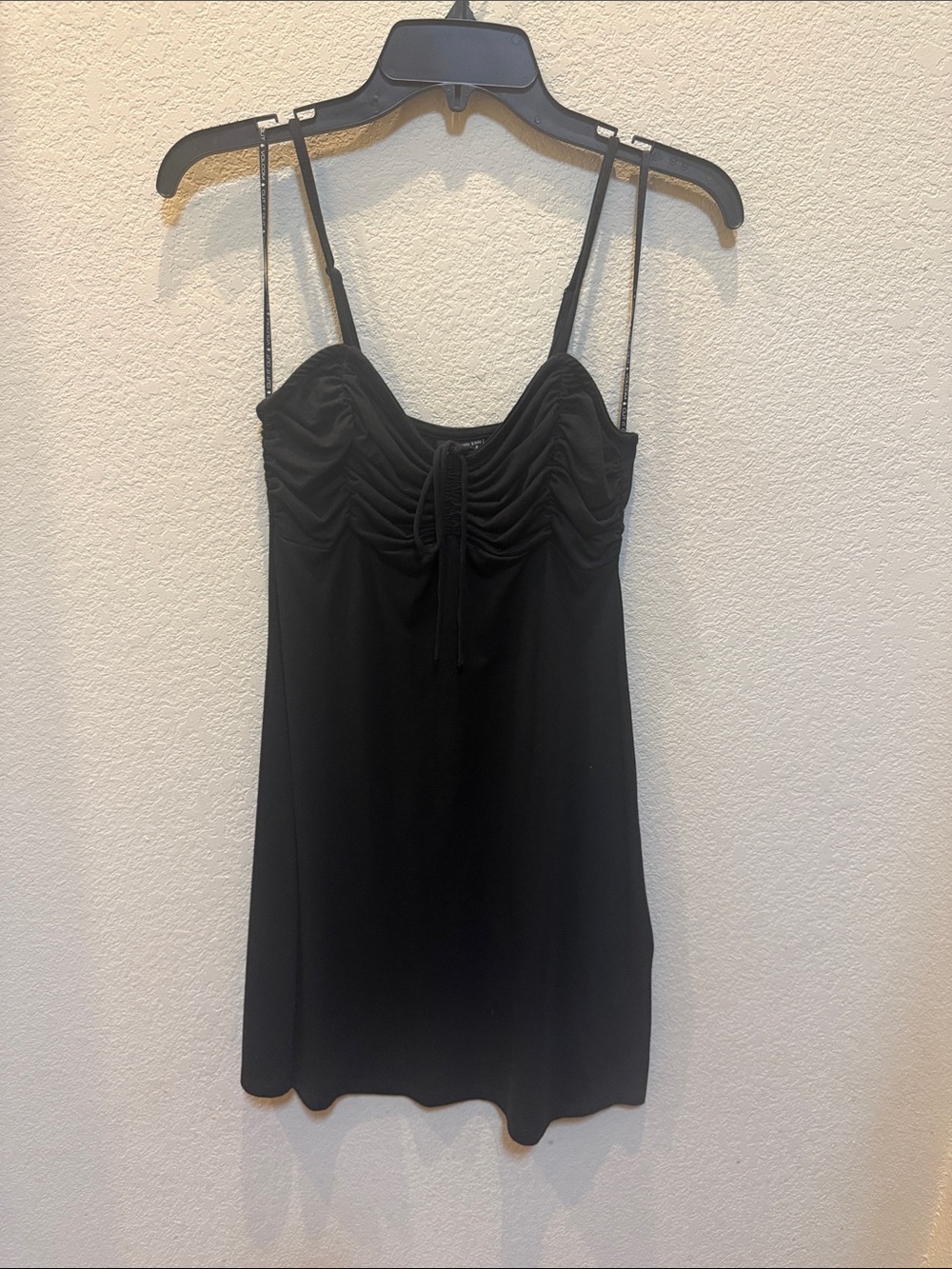 Volcom Black Ruched Mini Dress with Spaghetti Straps